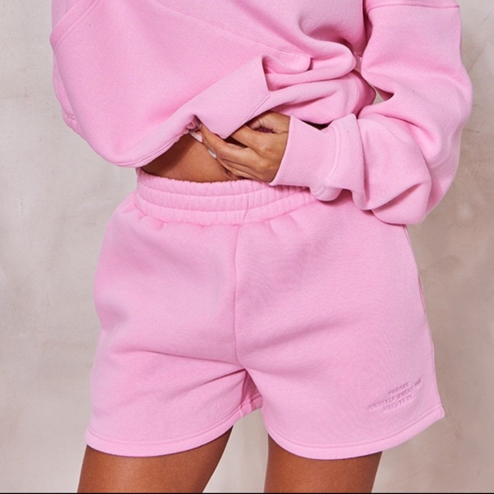 PrettyLittleThing Candy Pink Fleece Athleisure Sweat Shorts Elastic Waist Size X